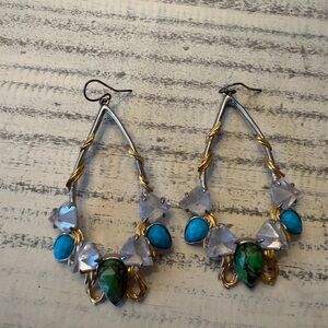 Alexis Bittar Elegant Gold and Silver Earrings with Blue and Green Accents